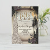 Elegante glitterjurk, donkere Rozen 50e verjaardag Kaart (Staand voorkant)