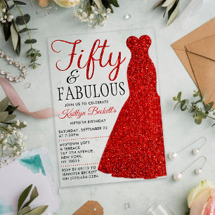 Elegante Glitterjurk Vijftig & Fabulous Verjaard Acryl Uitnodigingen