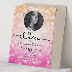 Elegante Glitterlichten Sweet 16 Verjaardag Ombre Kaart