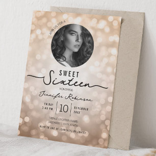Elegante Glitterlichten Sweet 16 Verjaardag Rose G Kaart