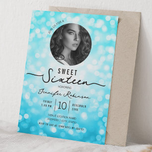 Elegante Glitterlichten Sweet 16 Verjaardag Turquo Kaart
