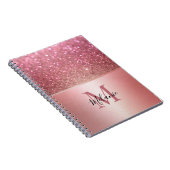 Elegante glitterroze metalen glam monogram notitieboek (Rechterzijde)