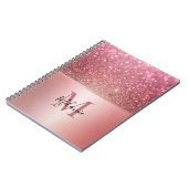 Elegante glitterroze metalen glam monogram notitieboek (Linkerzijde)