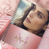 Elegante glitterroze metalen glam monogram notitieboek