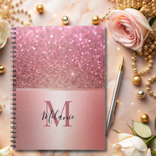 Elegante glitterroze metalen glam monogram notitieboek