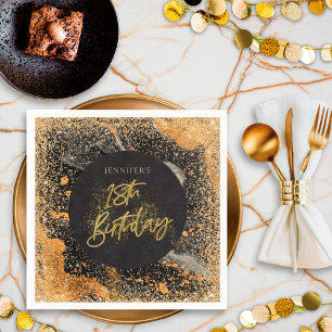Elegante Glitters 18e Verjaardag Zwart en Goud Servet