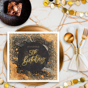 Elegante Glitters 50e Verjaardag Zwart en Goud Servet