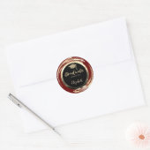 Elegante glitters gouden afstudeerhoed, rood ronde sticker (Envelop)