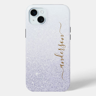 Elegante glitters monogram naam iPhone 15 mini hoesje