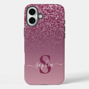 Elegante glitters monogram naam iPhone 16 plus hoesje