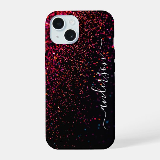 Elegante glitters monogram naam iPhone 15 case (Achterkant)