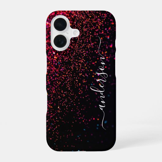 Elegante glitters monogram naam iPhone 16 hoesje (Achterkant)