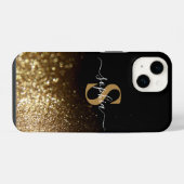 Elegante glitters monogram naam iPhone hoesje (Achterkant horizontaal)