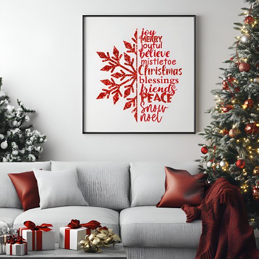 Elegante Glitters Snowflake Kerst Typografie Poster