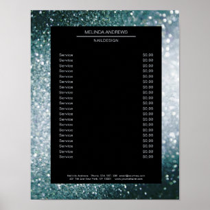 Elegante glitters zilverkleurige blauwe prijslijst poster