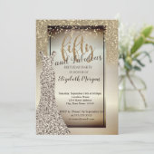 Elegante glittersjurk, confetti 50ste verjaardagsf kaart (Staand voorkant)
