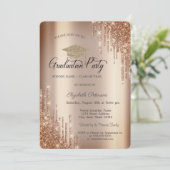 Elegante glitterslierten, afstudeerhoed afstuderen kaart (Staand voorkant)