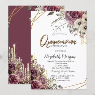 Elegante glitterslierten, bloemige Quinceañera-fee Kaart