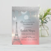 Elegante glitterslierten, Eiffeltoren Quinceanera Kaart (Staand voorkant)