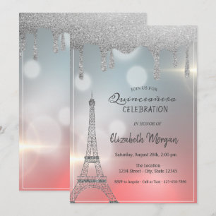 Elegante glitterslierten, Eiffeltoren Quinceanera Kaart
