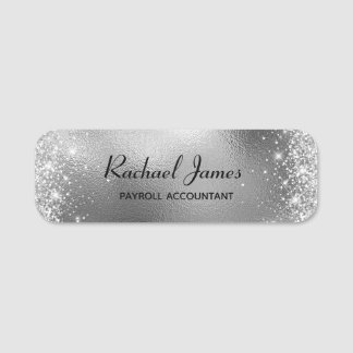 Elegante Glittery Zilveren Folie Naam Tag