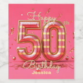 Elegante Glitzy Gestreepte Roze & Gouden 50e Verja Wijn Etiket (Enkel label)