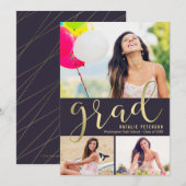 Elegante gloed BEWERKBARE KLEUR Afstudeer fotocard Aankondiging (Voorkant / Achterkant)