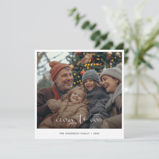 Elegante glorie aan God Religieuze kerstfoto Feestdagenkaart (Staand voorkant)
