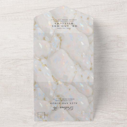 Elegante Glossy Opal Stone Uniek All In One Uitnodiging (Buitenkant)