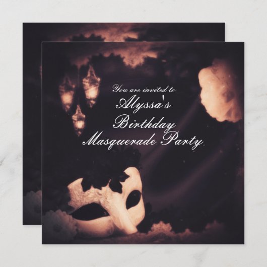 Elegante Glow Vintage Maskerade Masker Uitnodiging (Voorkant / Achterkant)