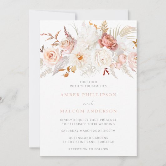 Elegante Goddelijke Blush en Witte Bloemen Bruilof Kaart (Voorkant)