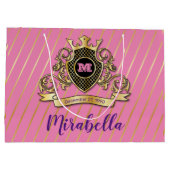 Elegante Gol en Roze Monogram Ontwerp Groot Cadeauzakje (Achterkant)