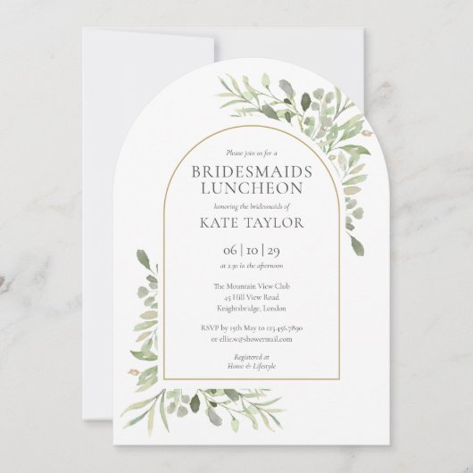 Elegante Gold Arch Greenery Bruidsmeisjes Luncheon Kaart (Voorkant)
