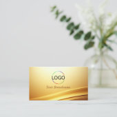 Elegante Gold Beige Curve Decor met Logo QR Code Visitekaartje (Staand voorkant)