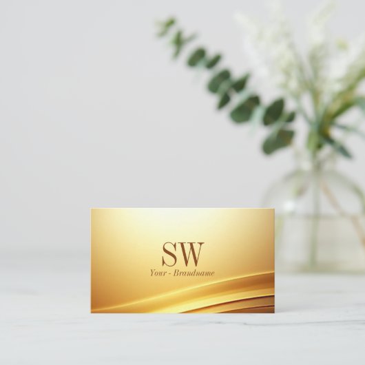 Elegante Gold Beige Curve Decor met Monogram Edel Visitekaartje (Staand voorkant)