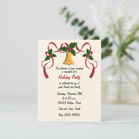 Elegante Gold Bell vakantie uitnodiging (Staand voorkant)