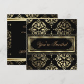 Elegante Gold Black Damask Party Uitnodigingen (Voorkant / Achterkant)