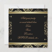 Elegante Gold Black Damask Party Uitnodigingen (Achterkant)