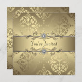 Elegante Gold Black Damask Party Uitnodigingen (Voorkant / Achterkant)