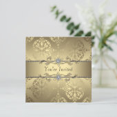 Elegante Gold Black Damask Party Uitnodigingen (Staand voorkant)
