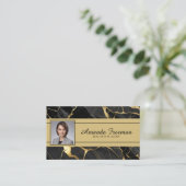 Elegante Gold & Black Marble makelaar Visitekaartje (Staand voorkant)