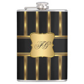 Elegante Gold Black Metal look Monogram Naam Heupfles (Voorkant)