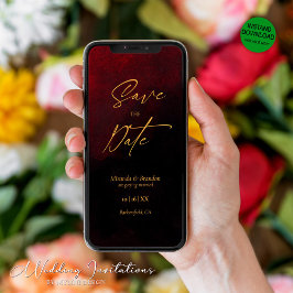 Elegante Gold Black Red Wedding Save the Date Kaar