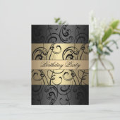 Elegante Gold & Black Swirl verjaardagsuitnodiging Kaart (Staand voorkant)