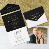 Elegante Gold Black Wedding All-in-One uitnodiging