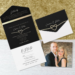 Elegante Gold Black Wedding All-in-One uitnodiging