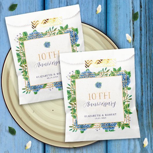 Elegante Gold Blue Hydrangea 10e Jubileum Party Bedankzakje