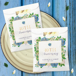 Elegante Gold Blue Hydrangea 40e Jubileum Party Bedankzakje