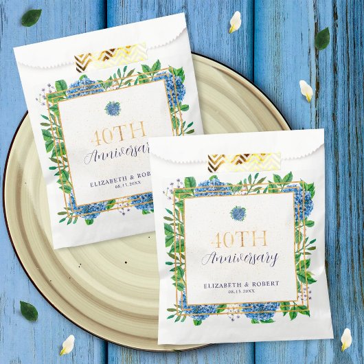 Elegante Gold Blue Hydrangea 40e Jubileum Party Bedankzakje