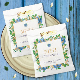 Elegante Gold Blue Hydrangea 50ste Jubileum Party Bedankzakje